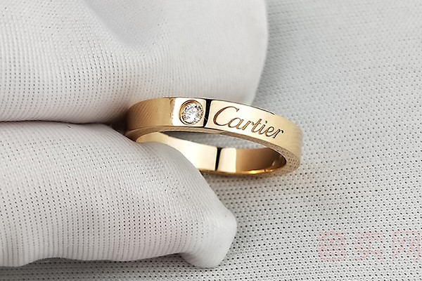 二手卡地亚Cartier玫瑰金单钻窄版戒指