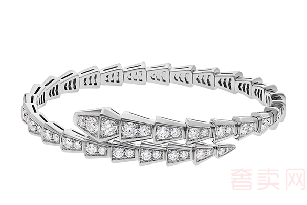 BVLGARI宝格丽 Serpenti系列细手链18K白金材质饰以全密镶钻石BR857492