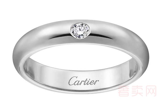 二手卡地亚1895结婚对戒 铂金钻石戒指B4071800侧面展示